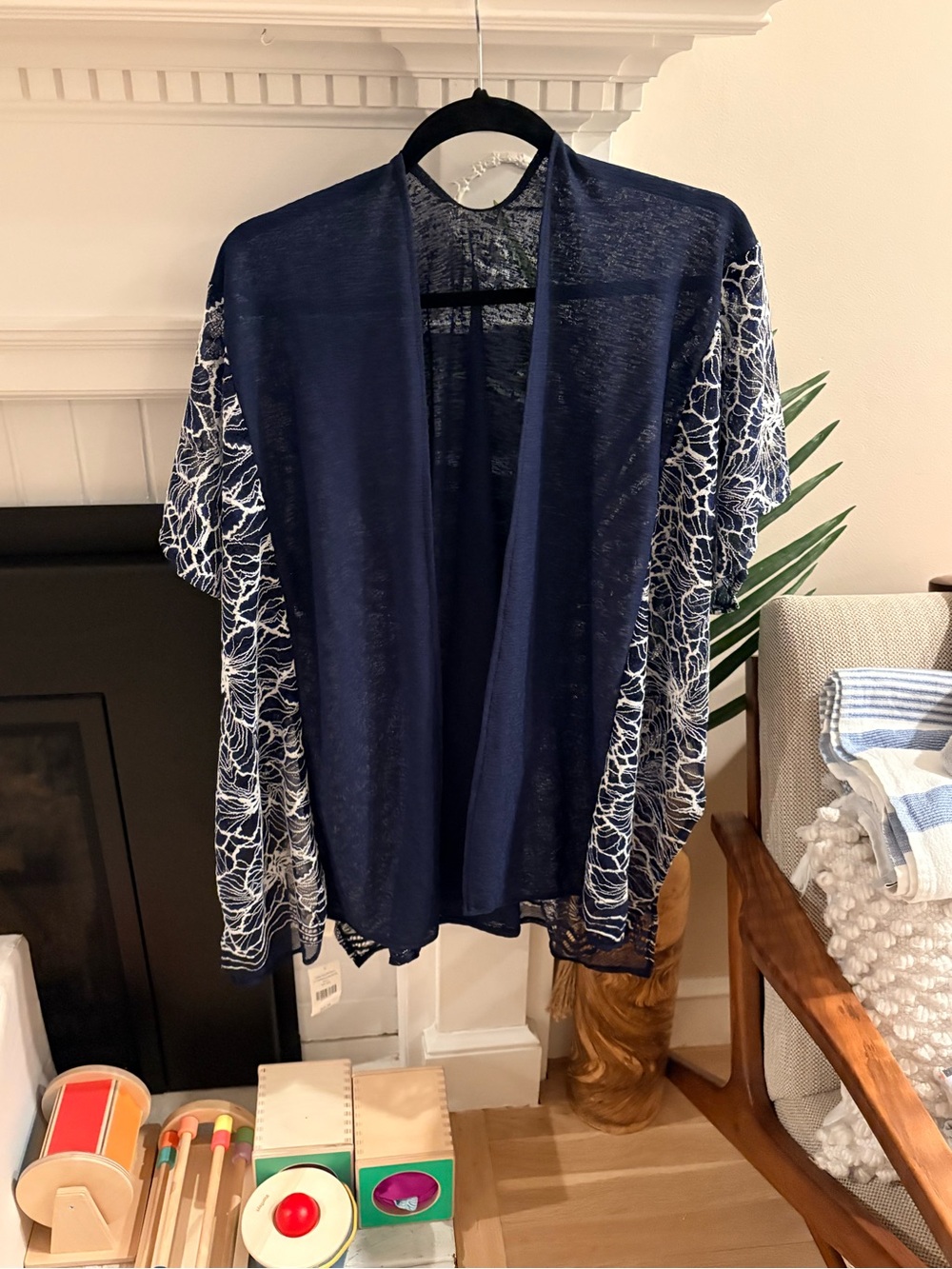 Navy Floral Open-Front Women's Wrap NWT